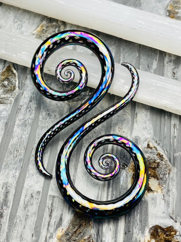 Oil Slick Black Fishnet | Spiral Snakes | 8G - 00G